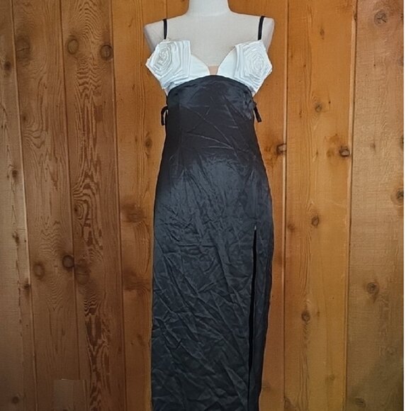 NWT FOR LOVE AND LEMONS RITA ROSETTE BLACK AND WHITE SLIP DRESS SIZE S - Picture 7 of 11